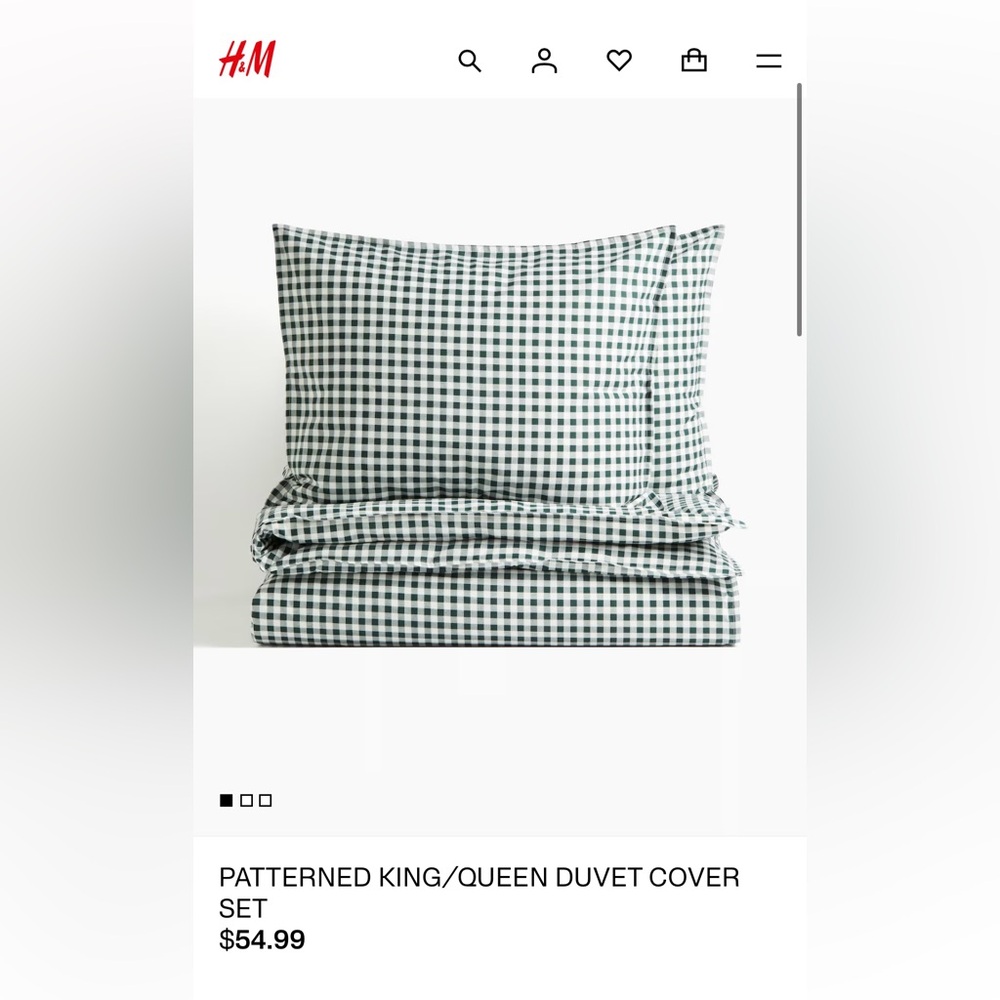 100% Cotton H&M Green Gingham Duvet Cover Set